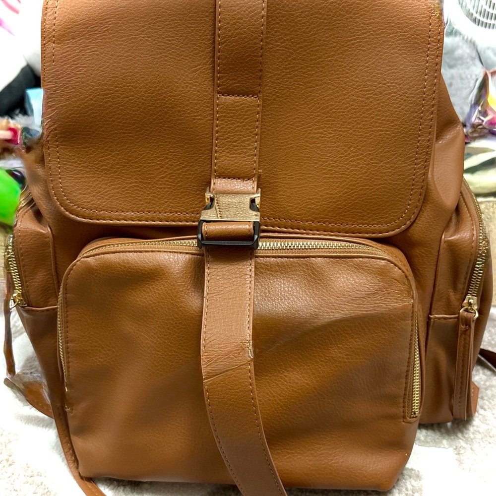 Brown and Teal Leather Backpack/ Diaper Bag